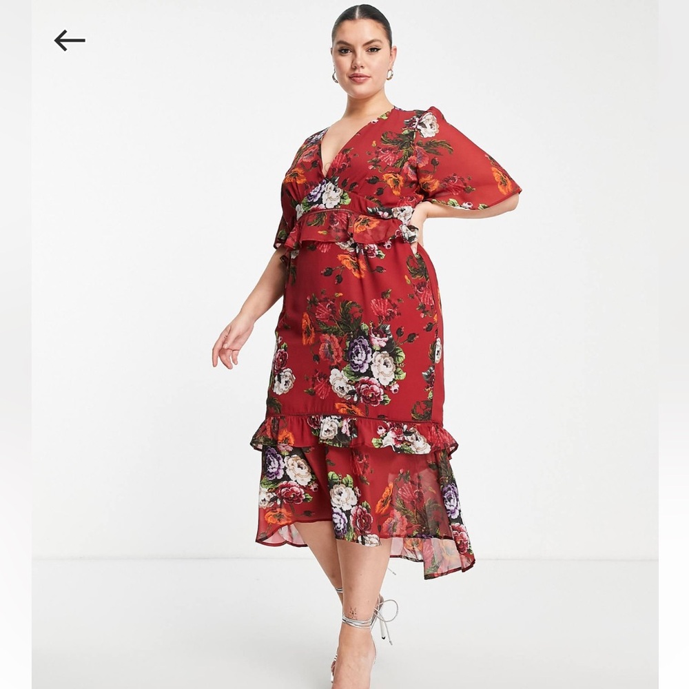Hope & Ivy ASOS Plus flutter sleeve midi tea dress in mixed floral